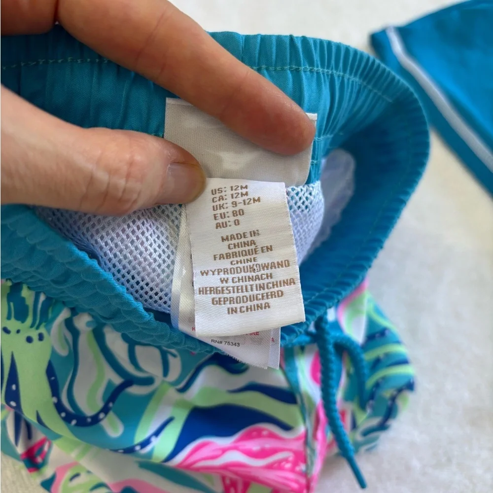 Tommy Bahama baby boys swim suit set swim trunks rash guard 12 months blue green
